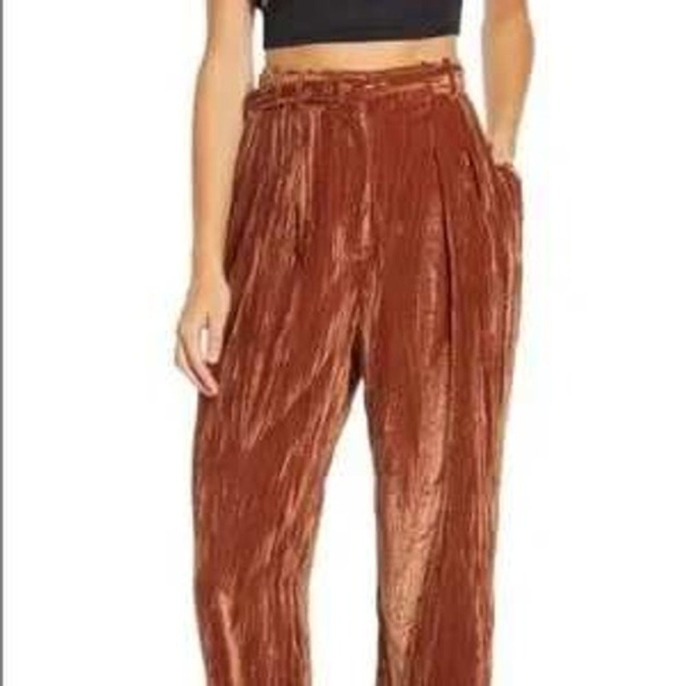 WAYF Hatty‎ Rust Brown Velvet High Waisted Trousers Size Medium NWT
